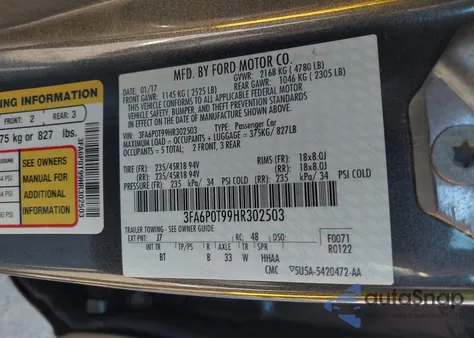 2017 Ford Fusion Se z USA, uszkodzony, nr VIN 3FA6P0T99HR302503